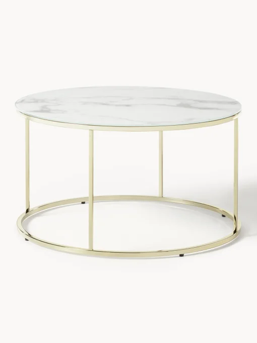 Mesa De Centro Antigua, Tablero De Vidrio En Aspecto Marmol