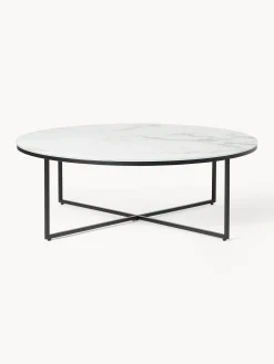 Mesa De Centro Grande Antigua, Tablero De Vidrio En Aspecto Marmol