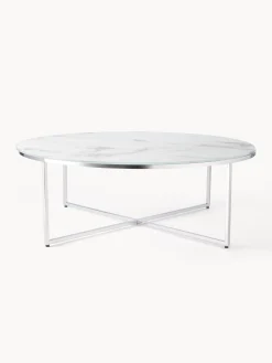 Mesa De Centro Grande Antigua, Tablero De Vidrio En Aspecto Marmol