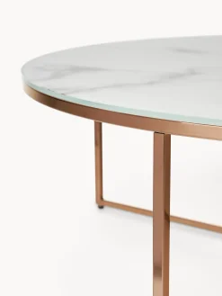 Mesa De Centro Grande Redonda Antigua, Tablero De Vidrio En Aspecto Marmol