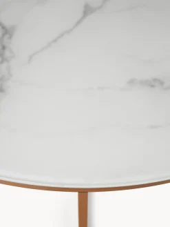 Mesa De Centro Grande Redonda Antigua, Tablero De Vidrio En Aspecto Marmol