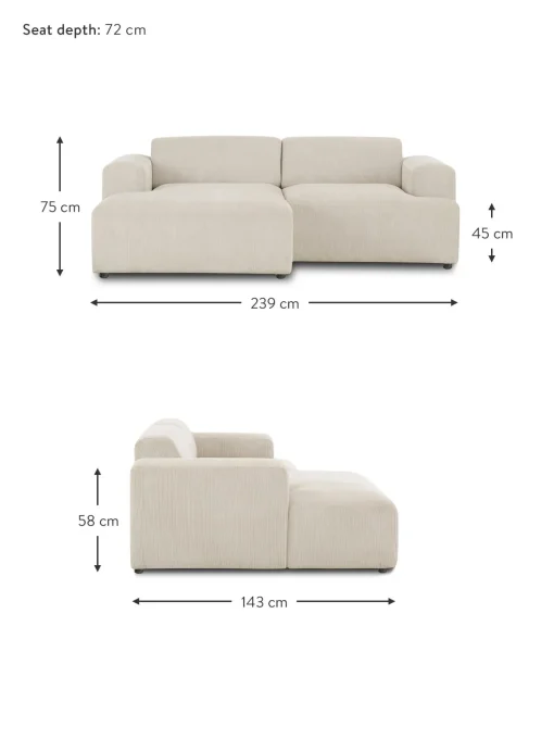 Sofa Rinconera De Pana Melva (3 Plazas)